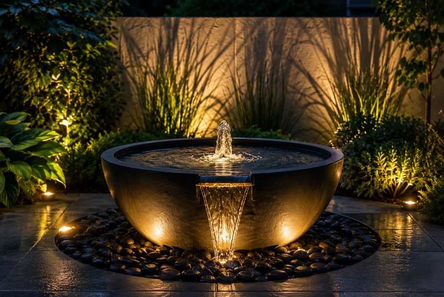 Garden fountain lighting